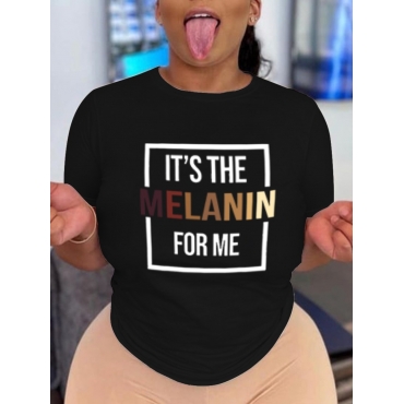 

LW BASICS Round Neck Letter Print T-shirt, Black