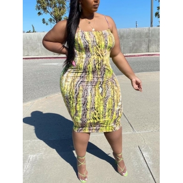 

Lovely Plus Size U Neck Cobra Print Cami Dress, Yellow