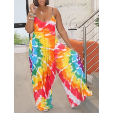 

LW Tie-dye Wide Leg Two Piece Pants Set, Red