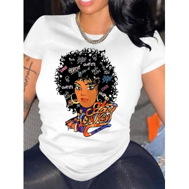 

LW Round Neck Cartoon Letter Print T-shirt, White
