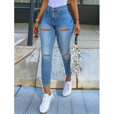 

LW High-waisted Ripped Jeans, Baby blue