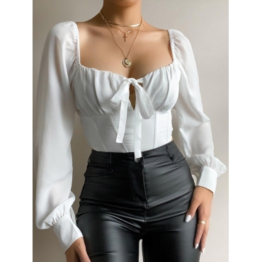 

Lovely Bandage Ruffle Design Blouse, White