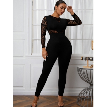 

LW SXY See-through Patchwork One-piece Jumpsuit, Black