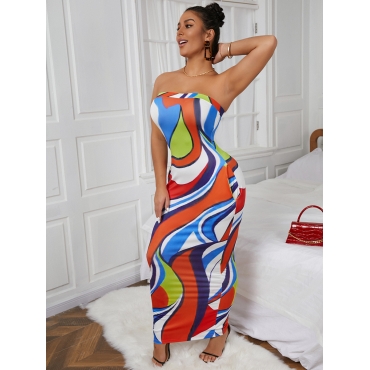 

LW Off The Shoulder Color-lump Dress, Red