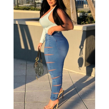 

Lovely Plus Size High-waisted Ripped Jeans, Blue