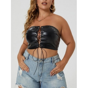 

Lovely Plus Size Off The Shoulder Bandage Design Camisole, Black
