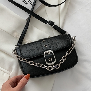 

LW Embossed Chain Strap Crossbody Bag, Black