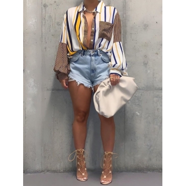 

Lovely Striped Patchwork Blouse, Multi