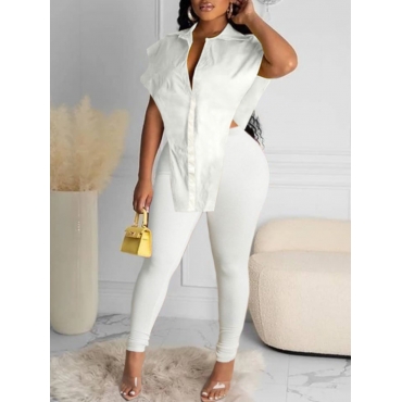 

LW Turndown Collar Split Two Piece Pants Set, White