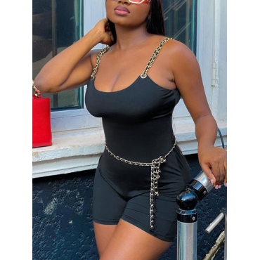 

Lovely Chain Decoration Skinny One-piece Romper, Black