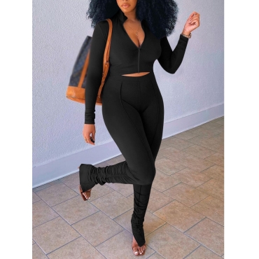 

LW Slit Fold Design Two Piece Pants Set, Black