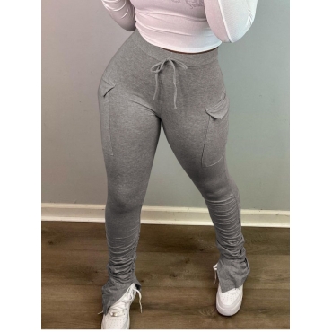

Lovely Slit Fold Pocket Design Pants, Light grey