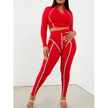 

LW Striped Crop Top Pants Set, Red