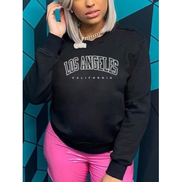 

LW BASICS Round Neck Letter Print Hoodie, Black
