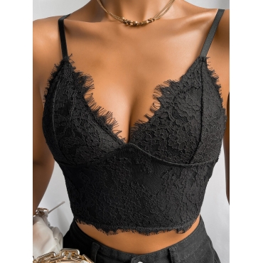

LW SXY V Neck Lace Camisole, Black