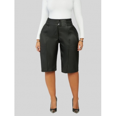 

LW Plus Size Button Pocket Design Shorts, Black
