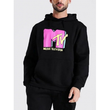 

Lovely Men Letter Print Oversized Hoodie, Black