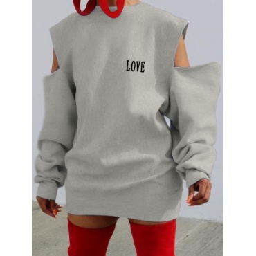 

LW Plus Size Letter Print Hollow-out Sweat Dress, Grey