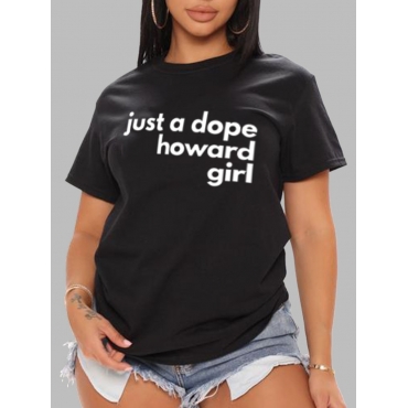 

LW BASICS Round Neck Letter Print T-shirt, Black