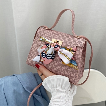 

LW Faux Leather Geometric Print Crossbody Bag, Pink