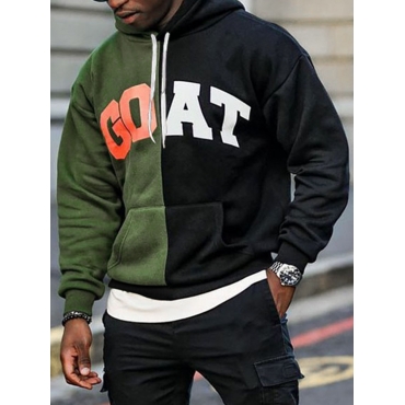 

LW Men Letter Print Color-lump Oversized Hoodie, Army green