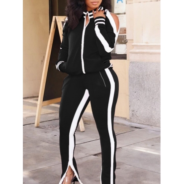 

LW Patchwork Blackish Tracksuit Pants Set, Black