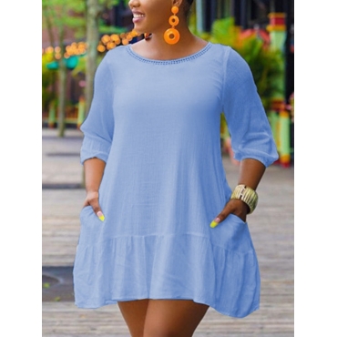 

LW Solid Pocket A Line Dress, Skyblue
