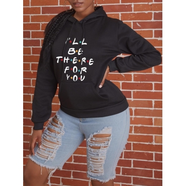 

LW Letter Print Oversized Hoodie, Black