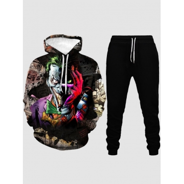 

LW Men Halloween Clown Print Oversized Pants Set, Black