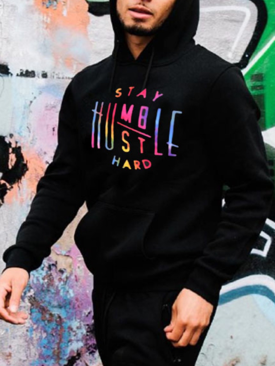 

LW Men Gradient Letter Print Hoodie, Black