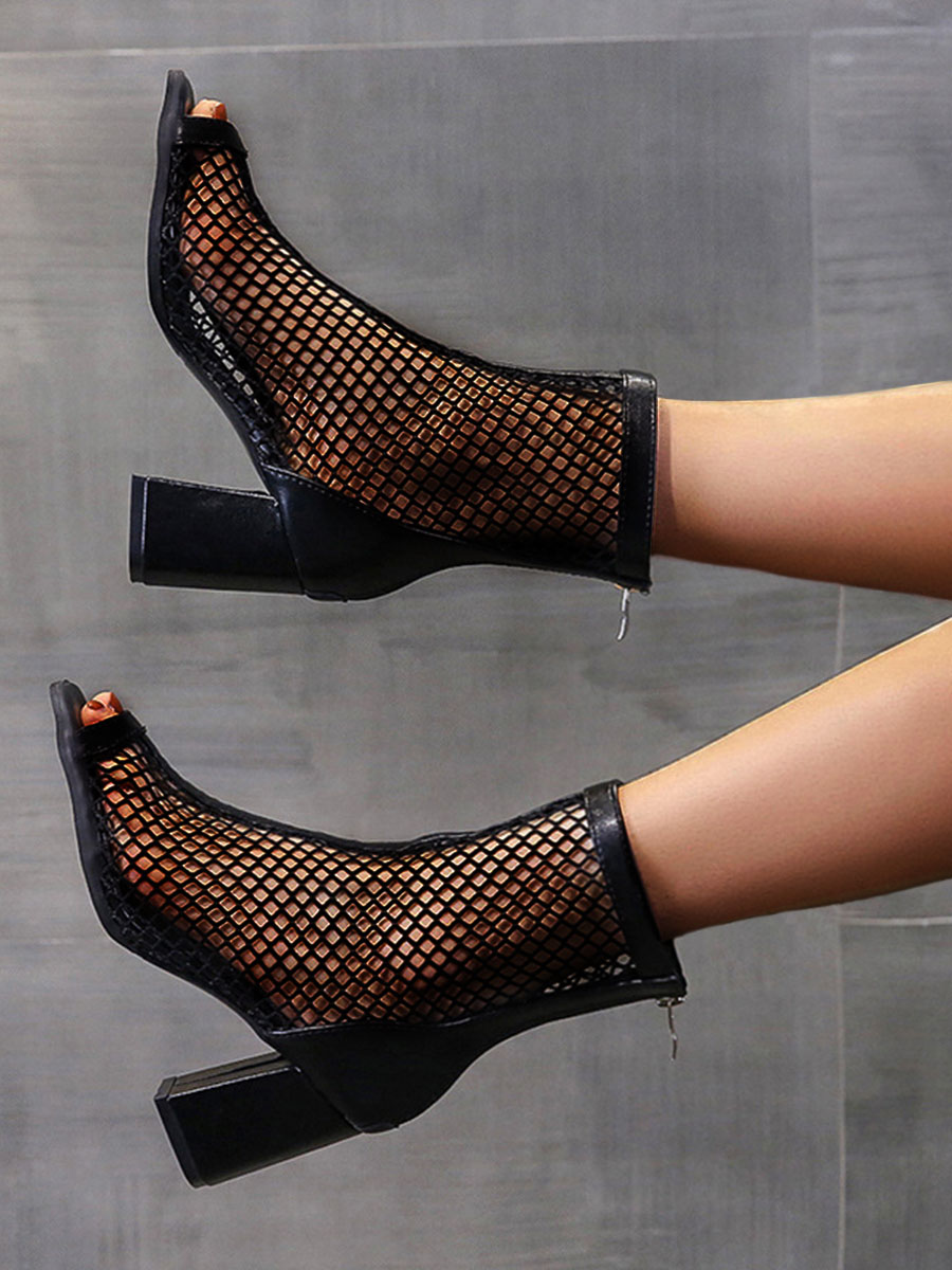

LW Mesh Zipper Design Booties, Black