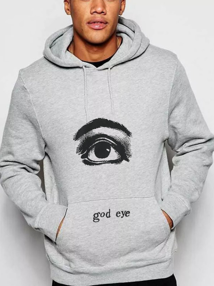 

LW Men Eye Letter Print Hoodie, Grey