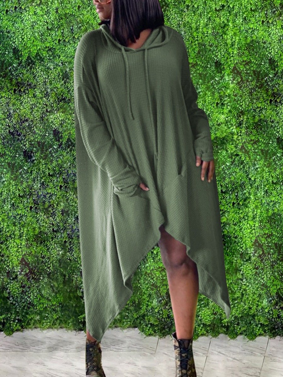 

LW Plus Size Hooded Collar Asymmetrical Dress, Army green