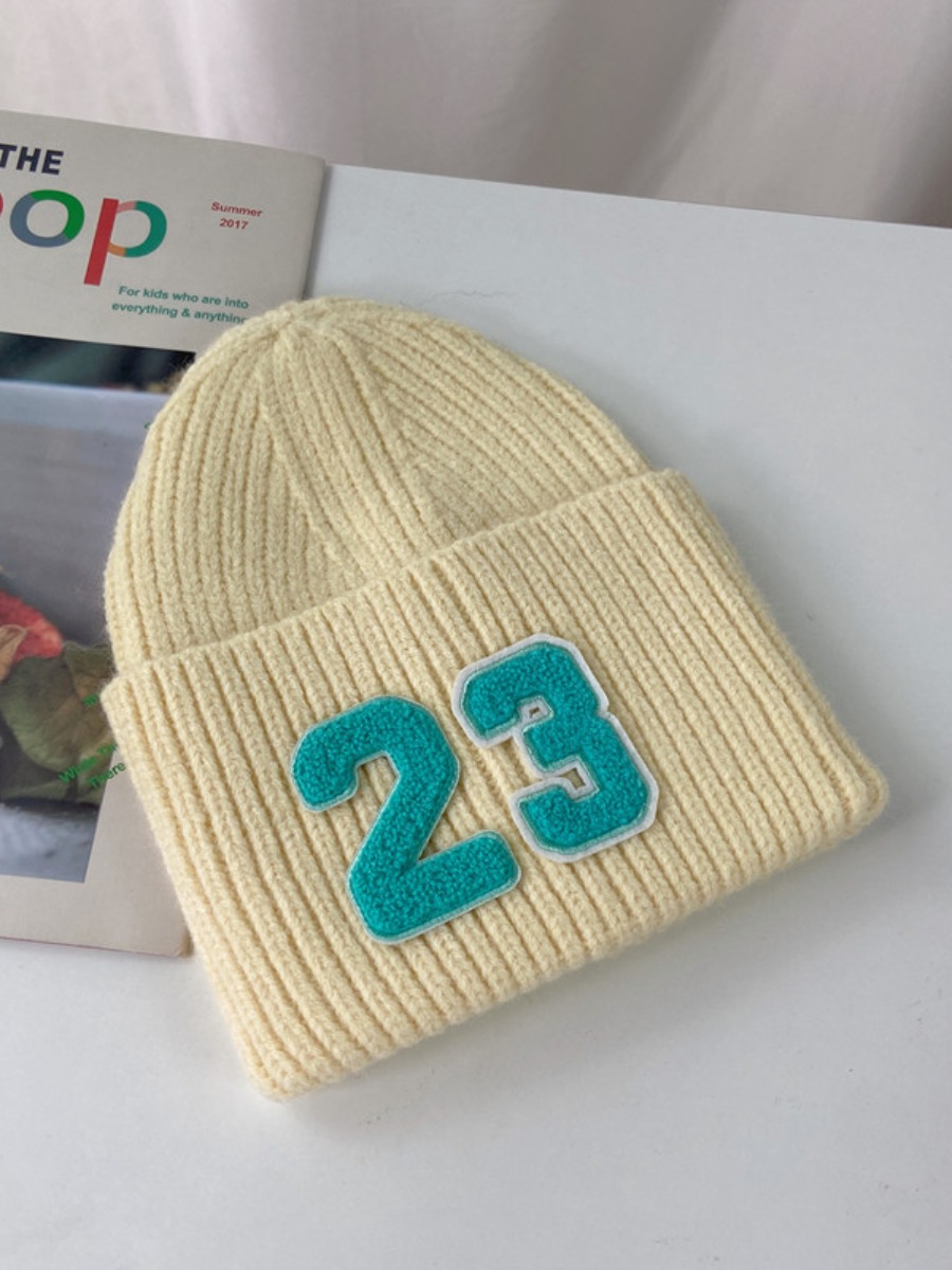 

LW COTTON Letter Print Rib-Knit Hat, Apricot