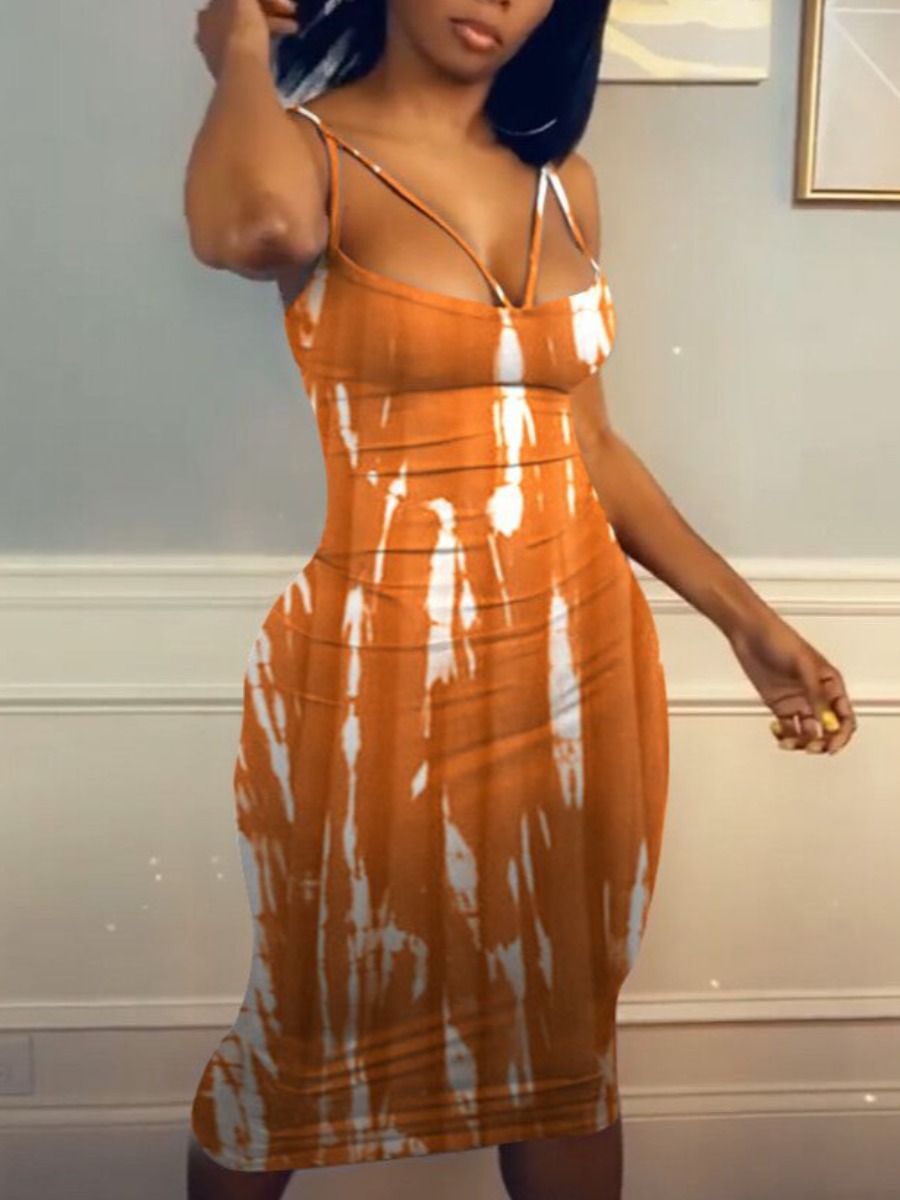 

LW SXY Tie-dye Bodycon Cami Dress, Orange