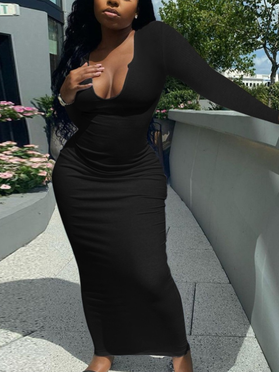

LW BASICS U Neck Bodycon Dress, Black