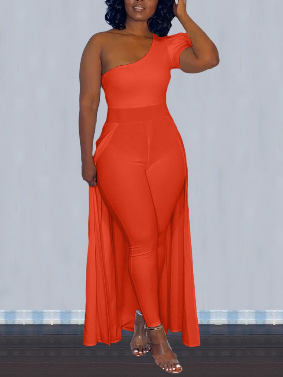 

LW One Shoulder Skirt Overlay Jumpsuit, Jacinth
