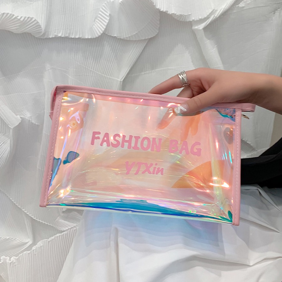 

LW Letter Print See-through Clutch Bag, Pink