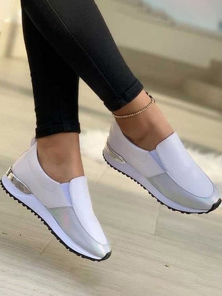 

LW Round-toe Patchwork Sneakers, White