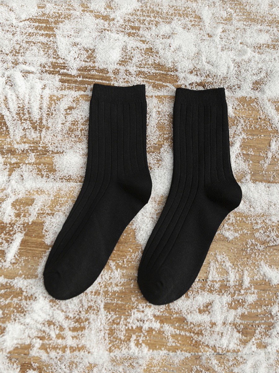 

LW COTTON Rib-Knit Socks, Black