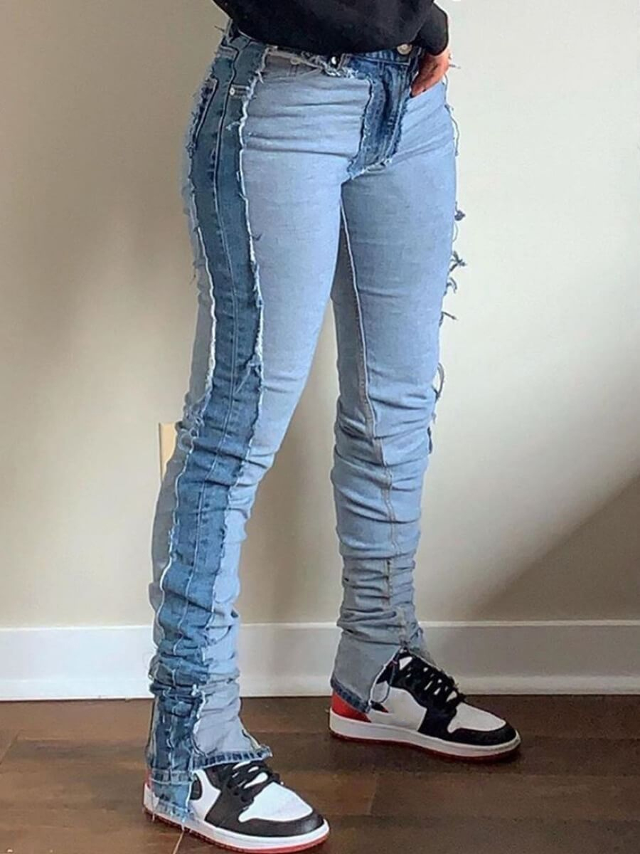 

LW Stretchy Patchwork Skinny Blue Jeans