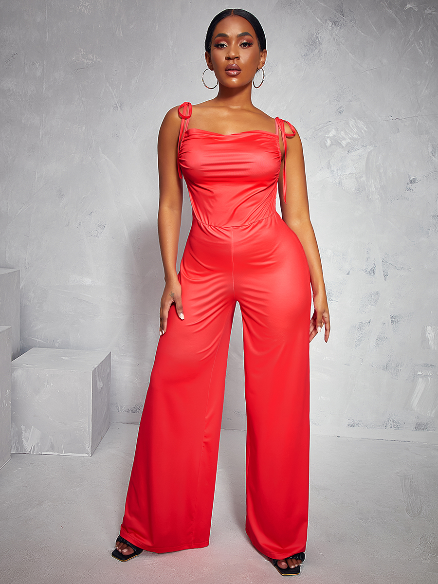 LW Tie Shoulder Wide Leg One-piece Jumpsuit
