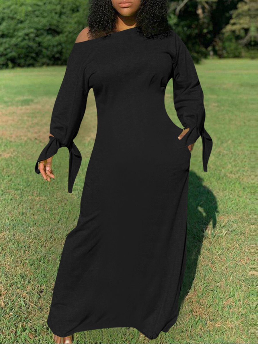 

LW Boat Neck Tie Sleeve Dress, Black