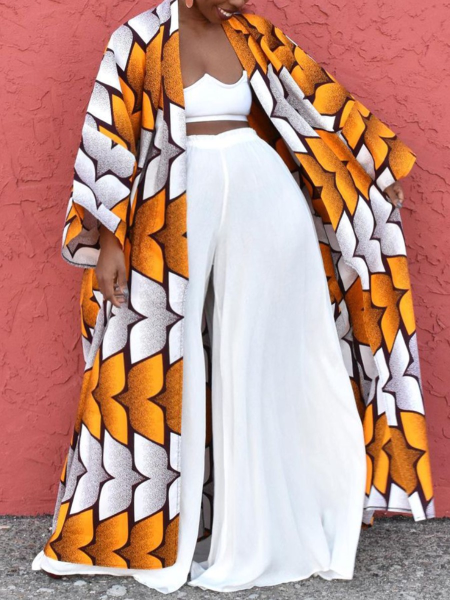 

LW Plus Size Geometric Print Oversized Coat, Yellow