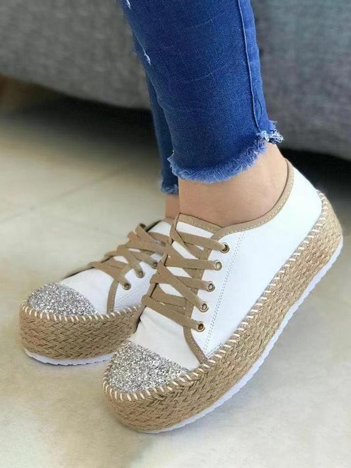 

LW Sequin Lace-up Flats, White
