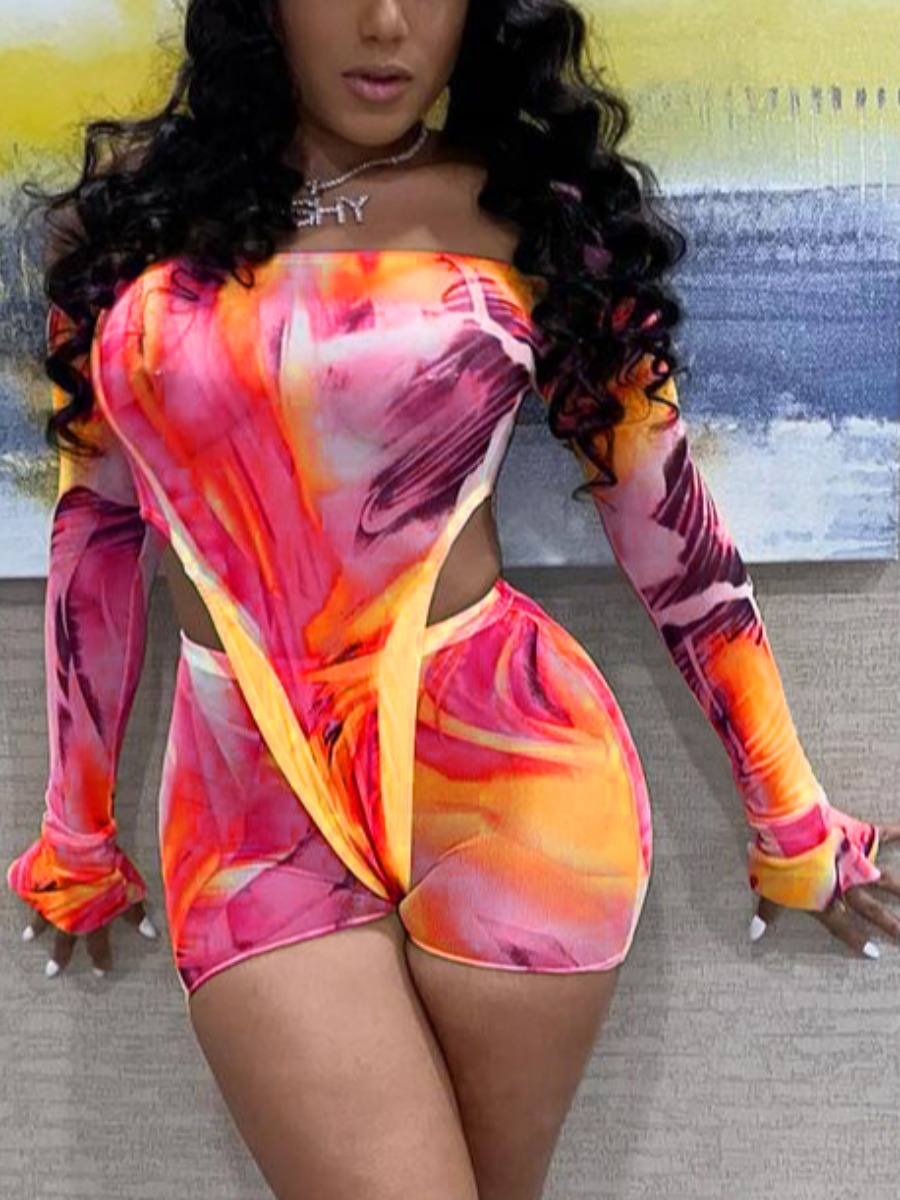 

LW SXY Off The Shoulder Gradient Shorts Set, Rose red