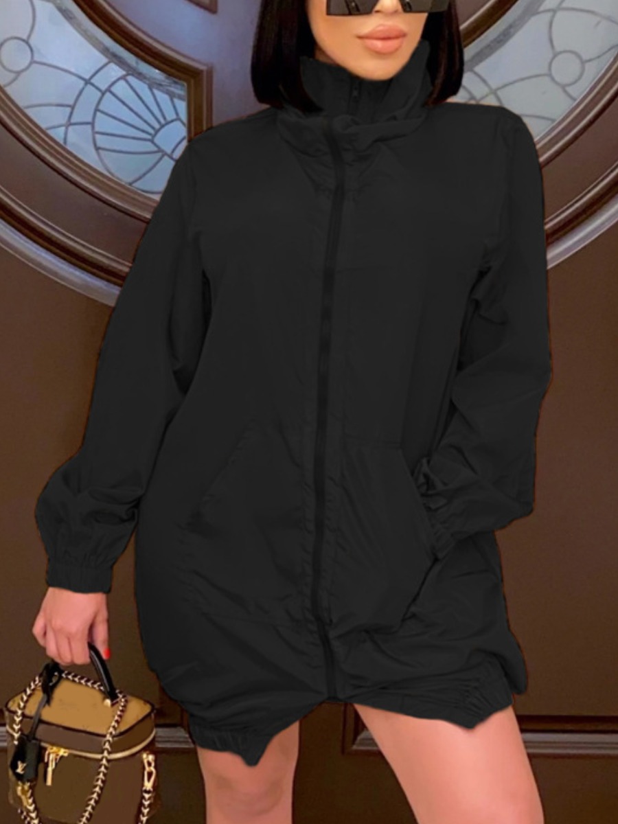 

LW Zipper Pocket Design Dress, Black