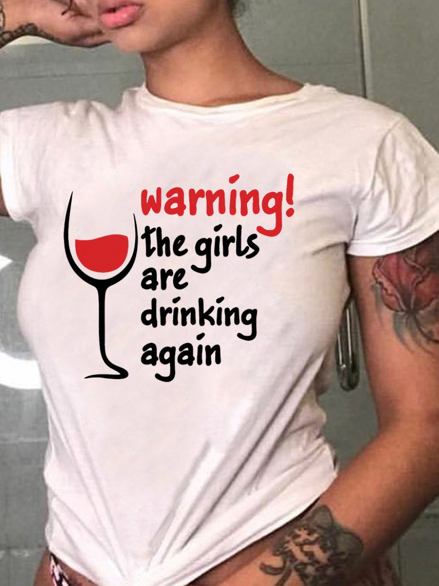 

LW Wine Glass Letter Print T-shirt, White