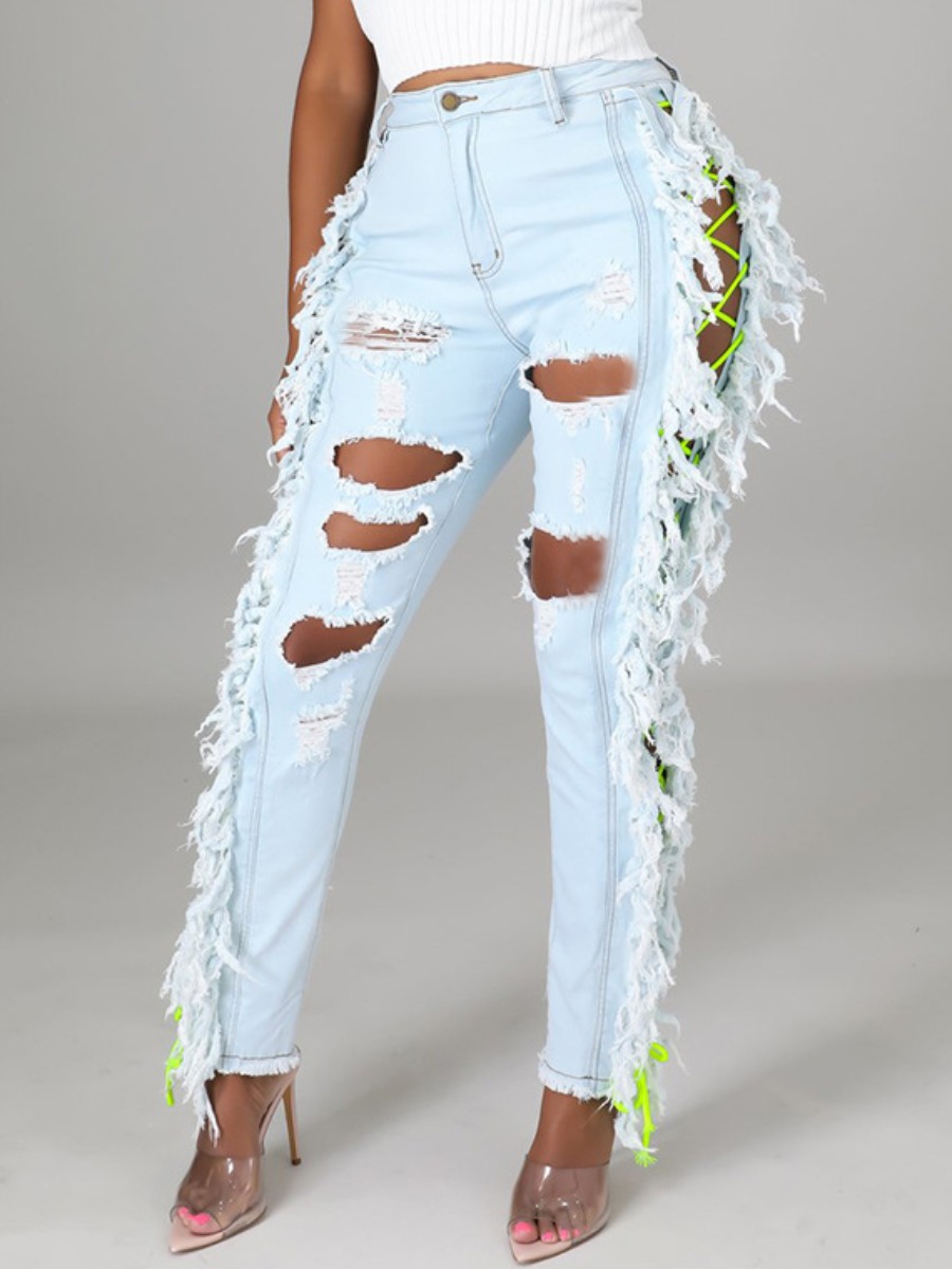 

LW Ripped Bandage Design Jeans, Baby blue