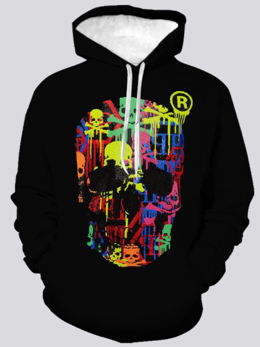 

LW Men Skull Head Print Oversized Hoodie, Black